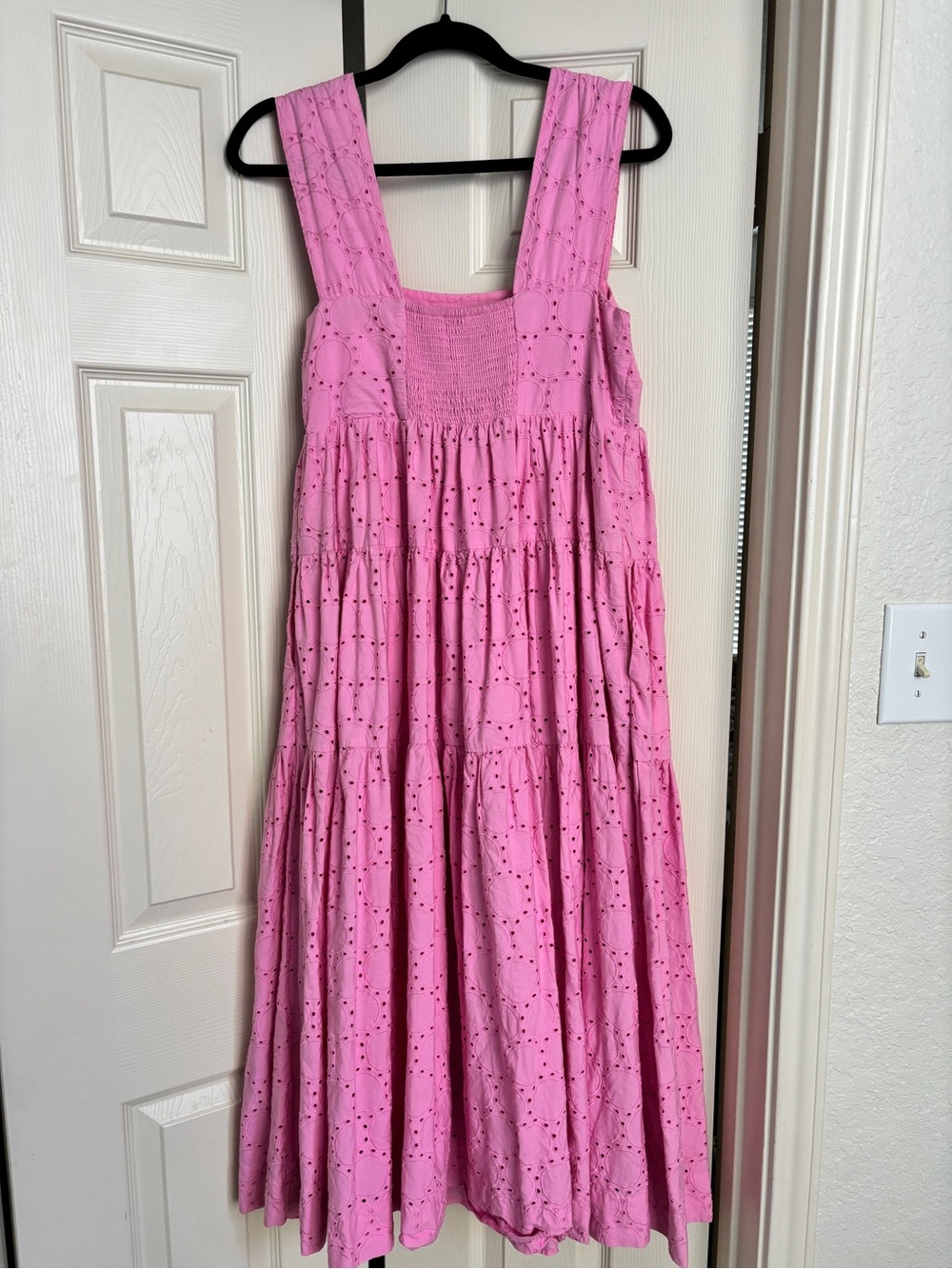 Anthropologie Helena Square Neck Maxi Dress Eyelet Pink - Picture 4 of 6